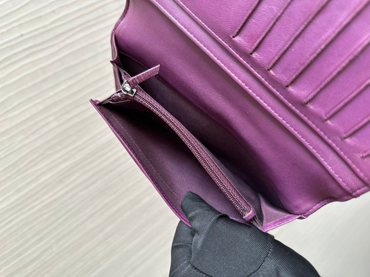 Chanel Boy Bifold Classic Wallet Purple Leather