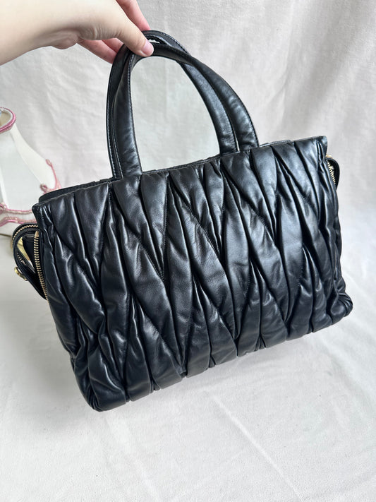 Miu Miu Large Matelasse Nappa Leather Bag Black