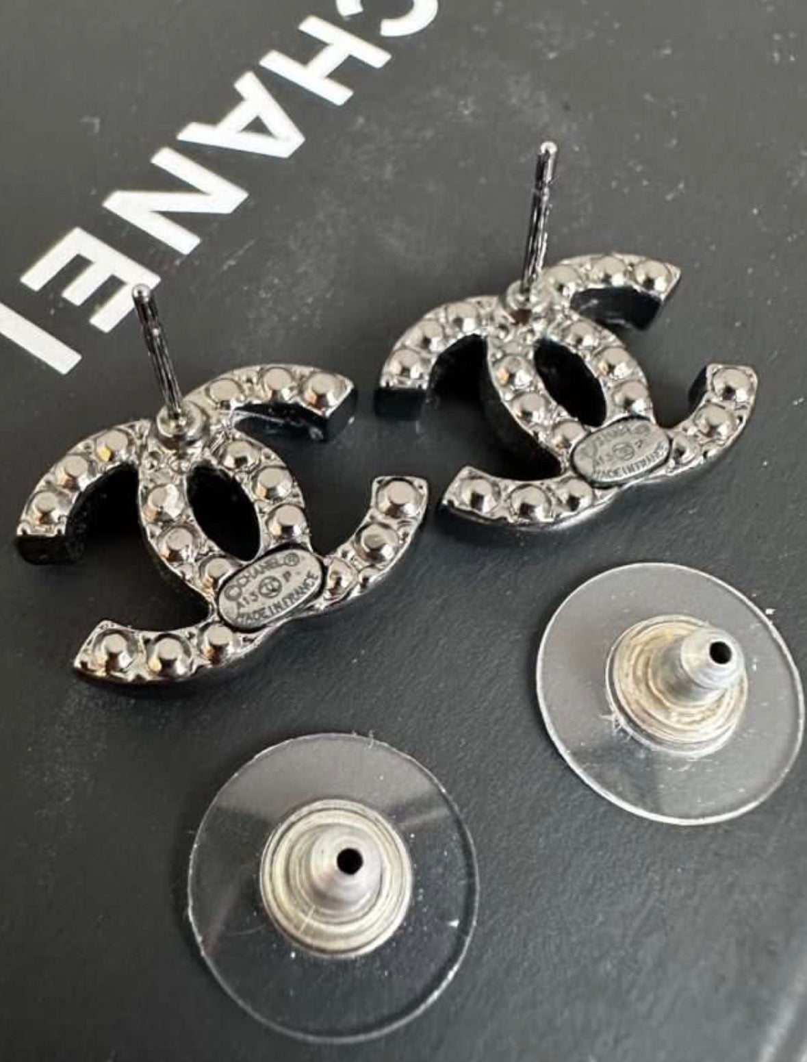 Chanel Classic CC Black Crystal Pearl Earrings