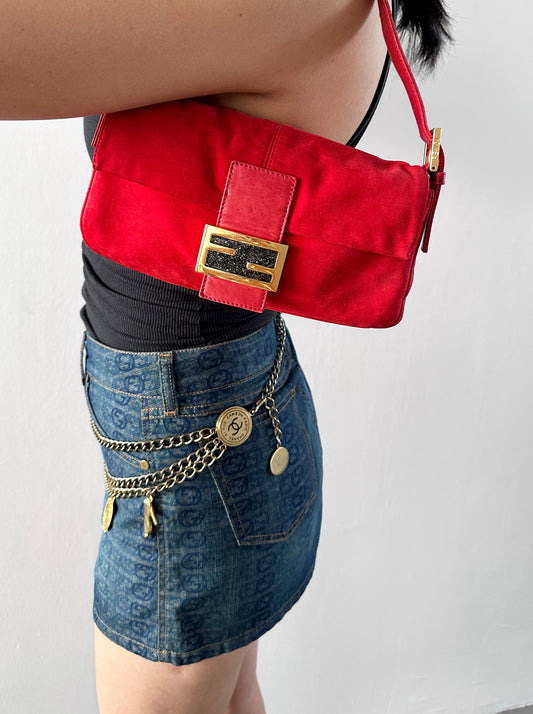 Fendi Glitter FF Gold Buckle Baguette
