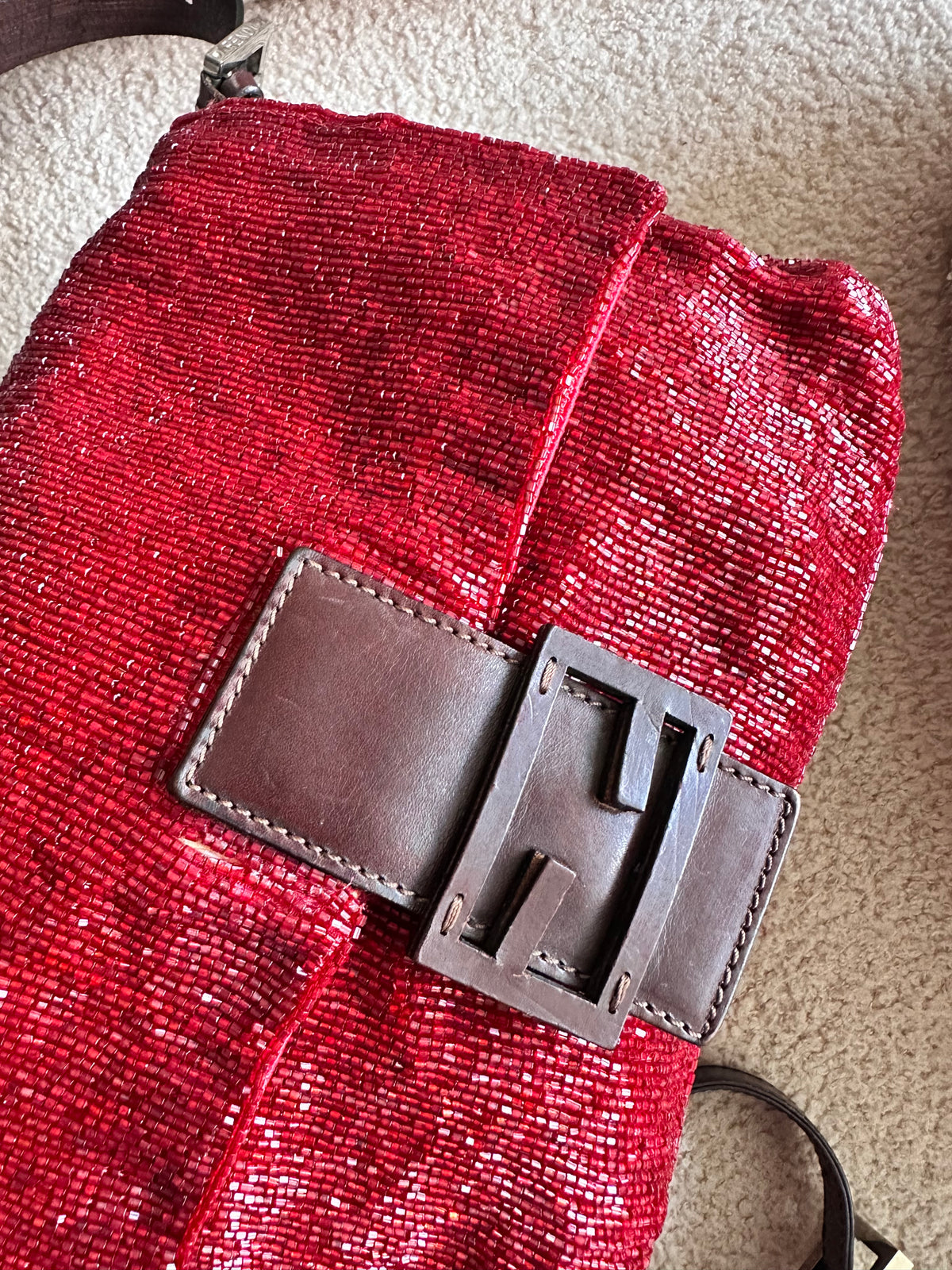 Fendi Red Beaded Sequin Mamma Baguette Archive