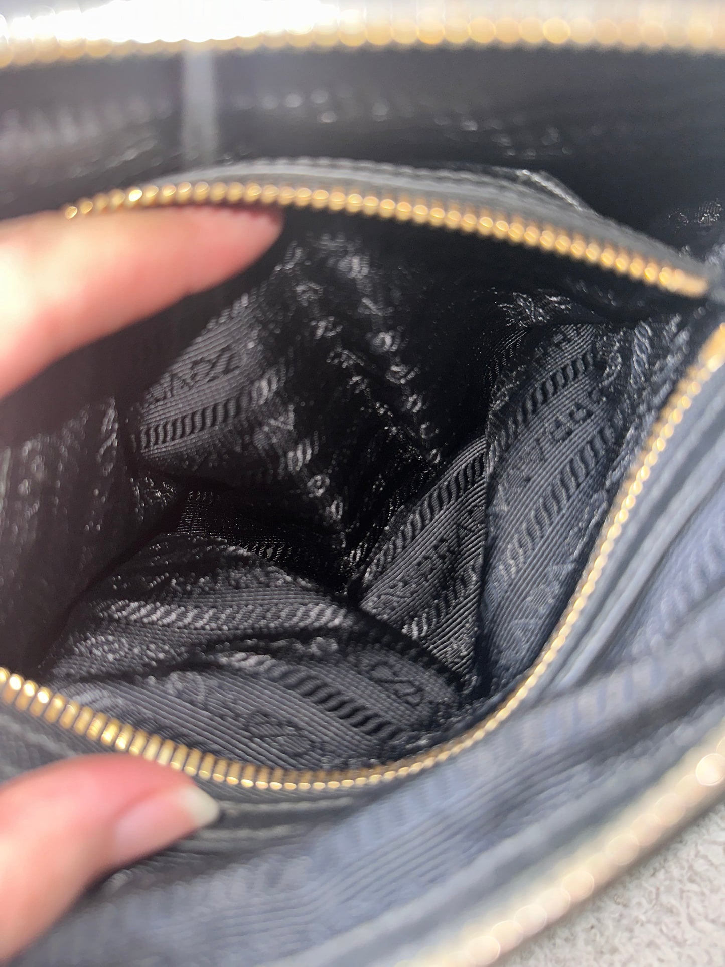 Prada Black Tessuto Leather Trim Top Handle Bag with Strap