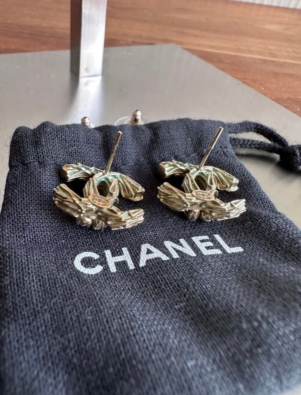 Chanel Gold Crystal CC Earrings
