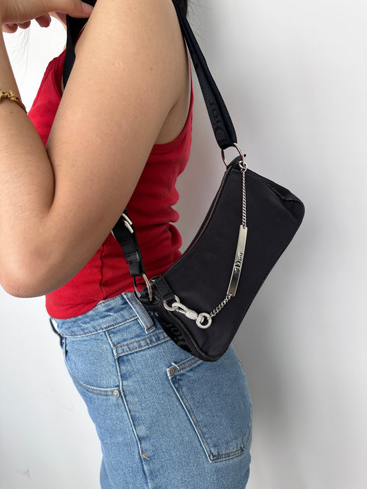 Dior John Galliano Hardcore Small Hobo Bag Crystal Logo