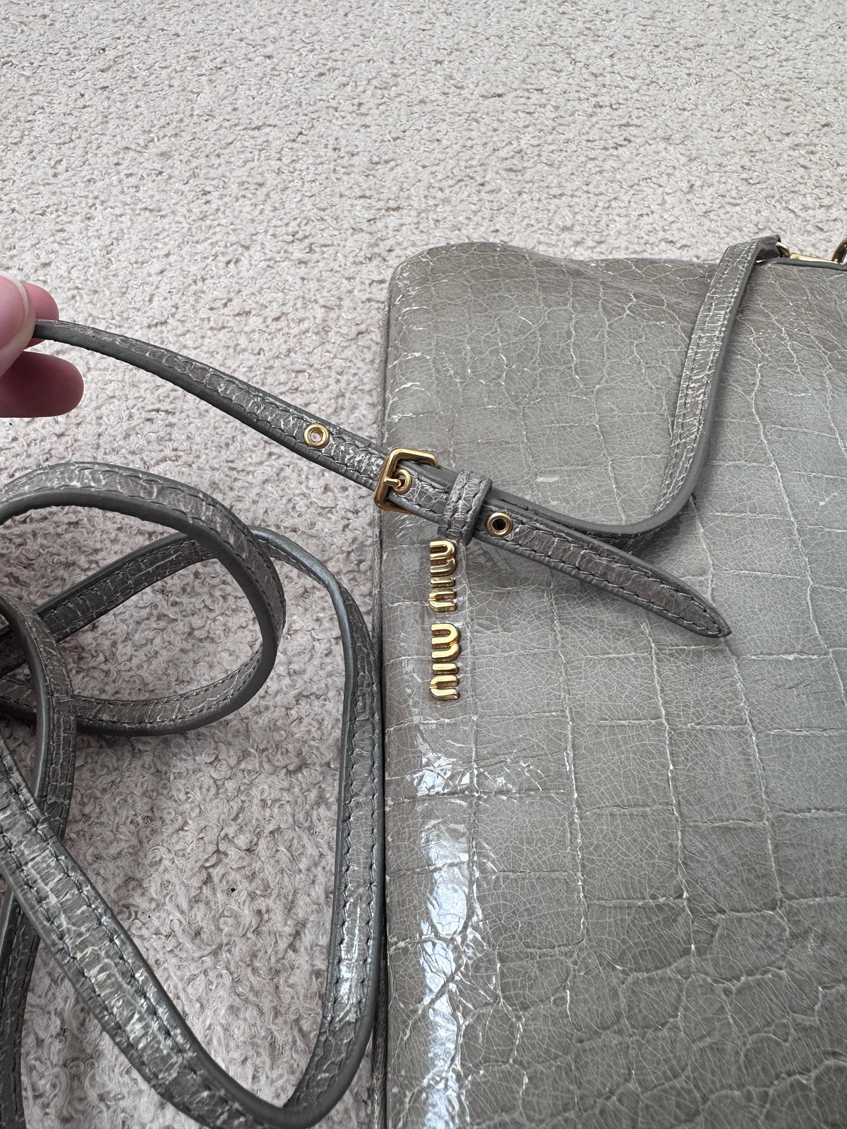 Miu Miu Crocodile Embossed Crossbody Leather Bag