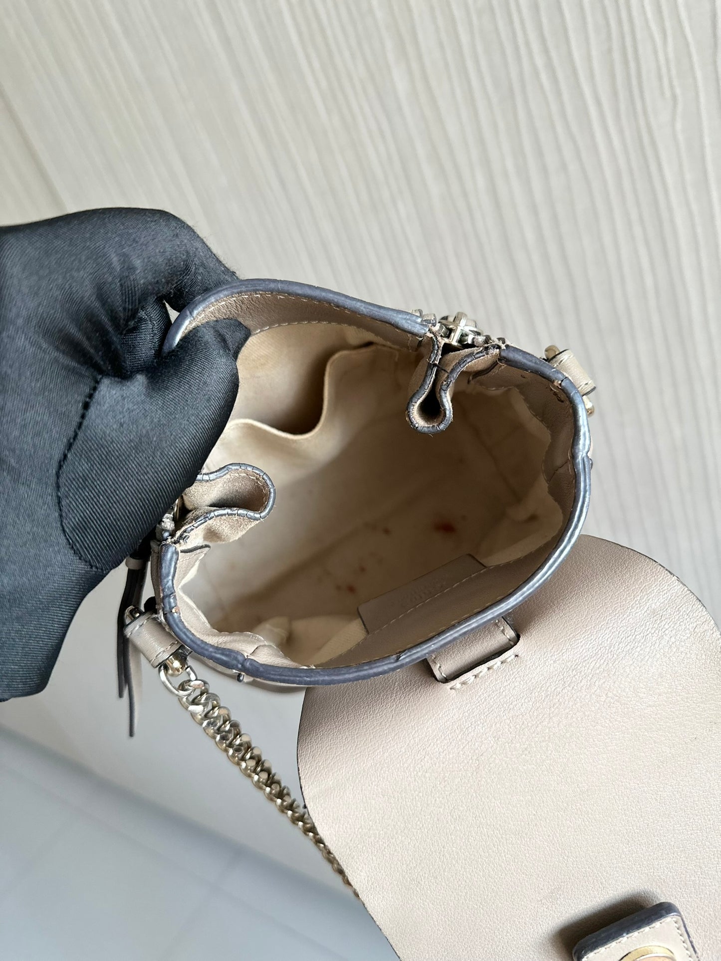 Chloe Faye Mini Backpack Bag Beige Grey Leather