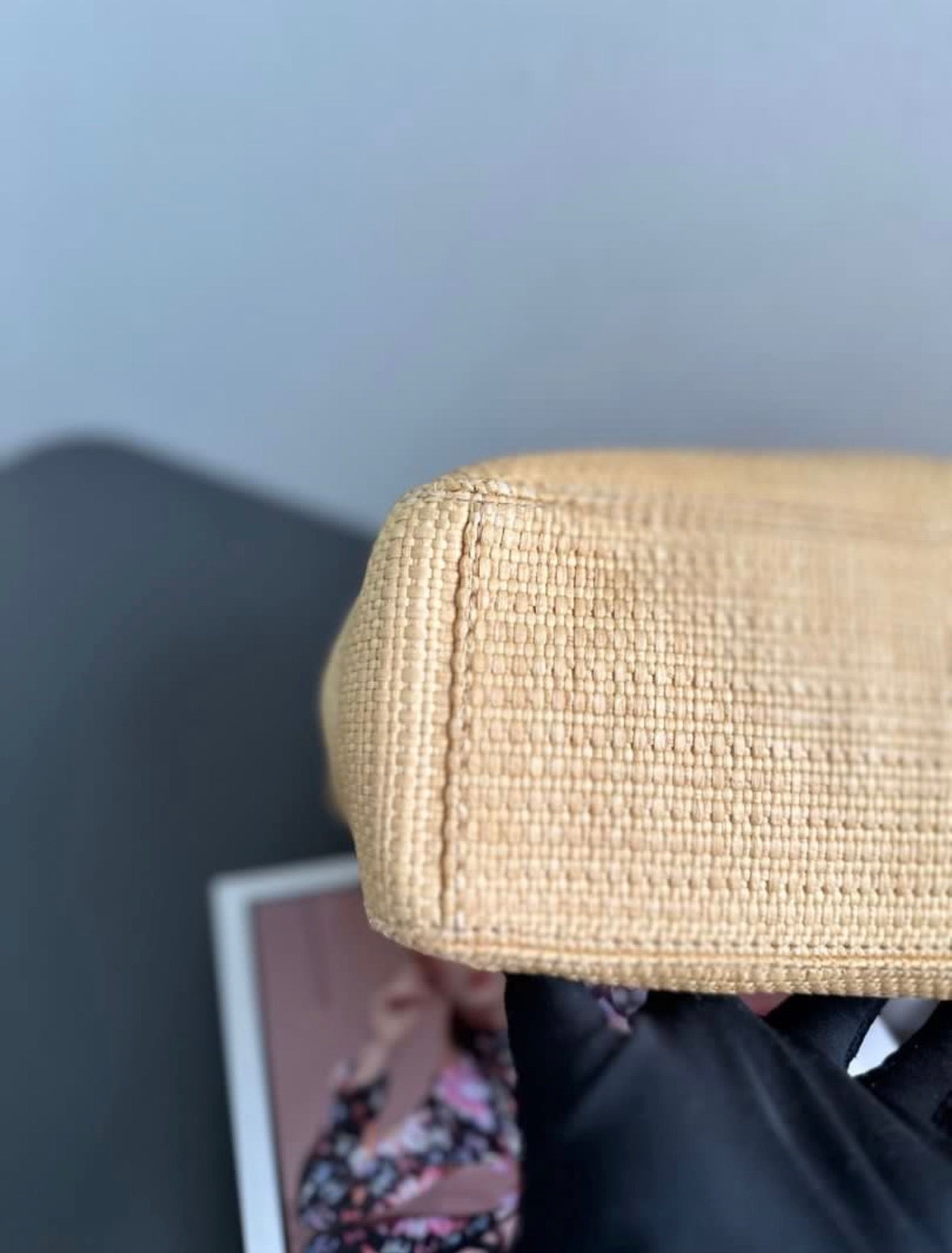 Rare Chanel Wooden Handle Hobo Raffia Tote Bag