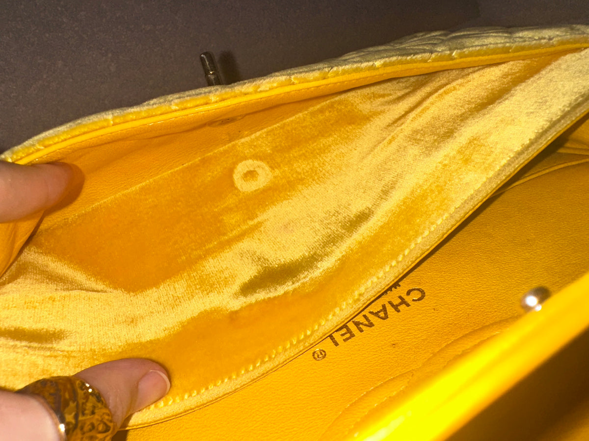 Chanel Medium Classic Flap Yellow Velvet Leather