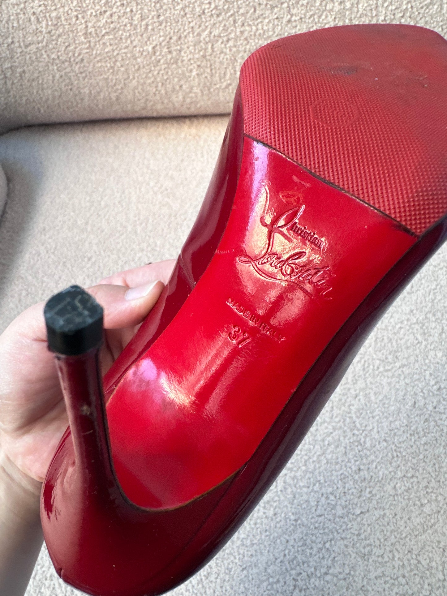 Christian Louboutin Miss Z Burgundy Patent Pumps (Size 37)