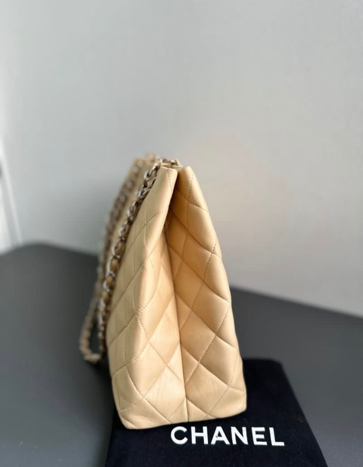 Chanel Vintage Quilted Classic Shoppers Tote Bag - Beige / Silver Hardware