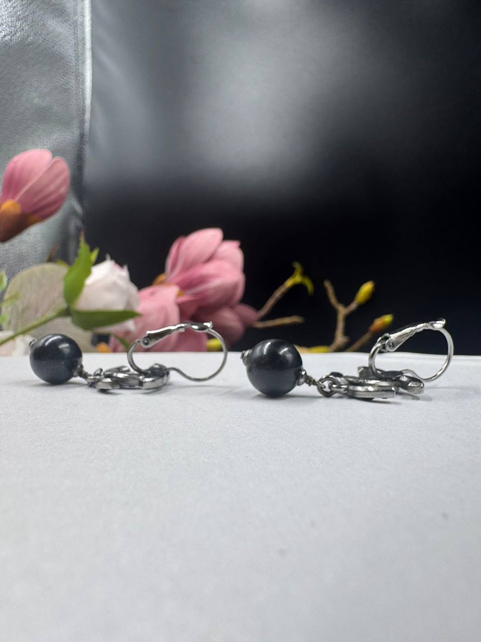 Chanel Classic Black Crystal Pearl Dangling Earrings