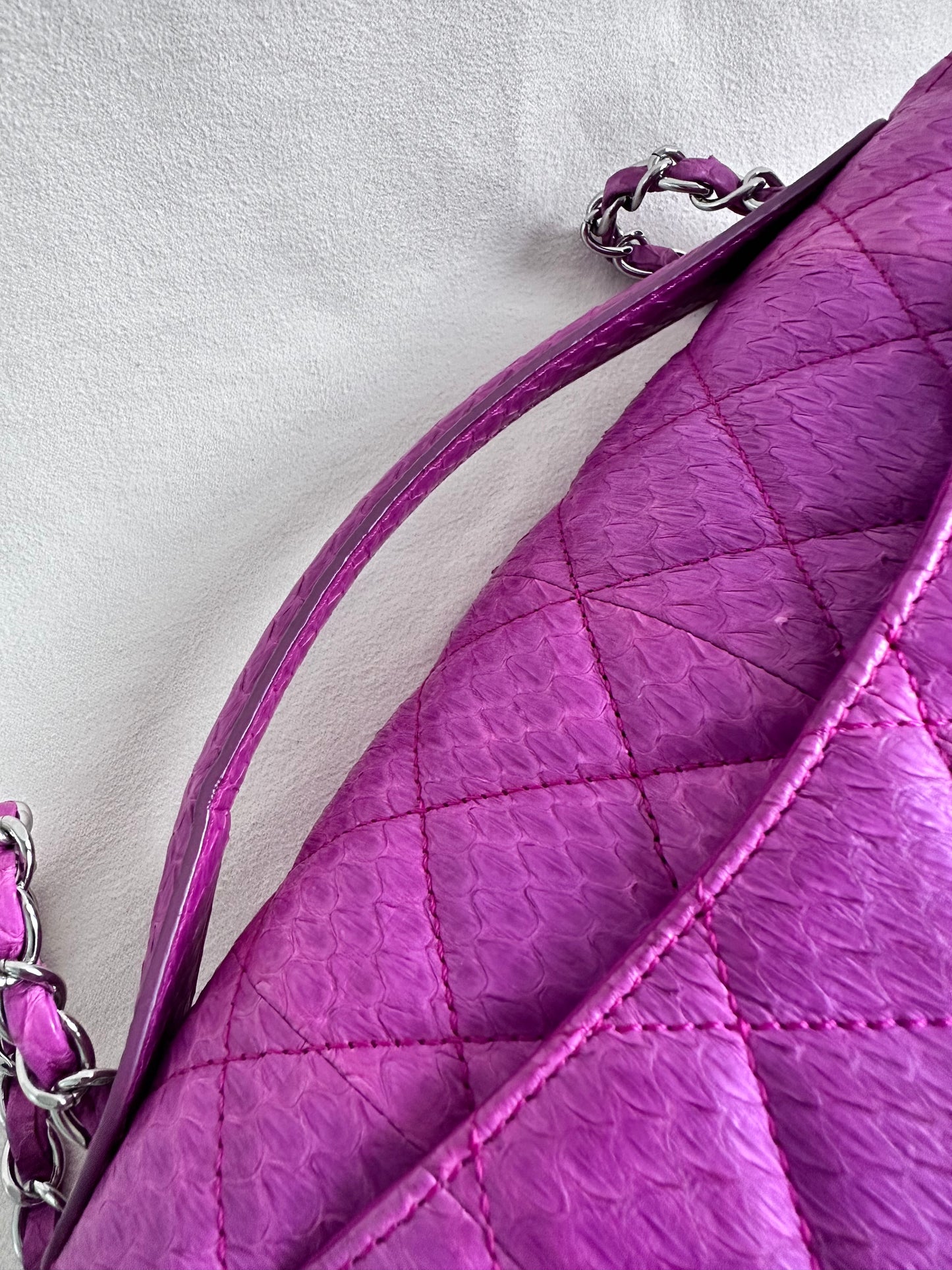 Rare Chanel Jumbo Purple Python Easy Carry Flap Bag