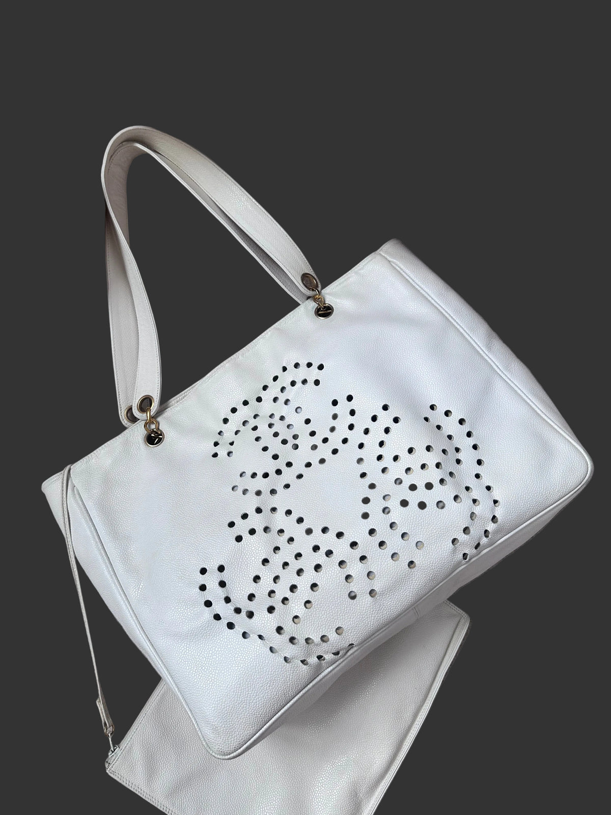 Chanel Caviar Large Perforated CC Shopping Tote Bag