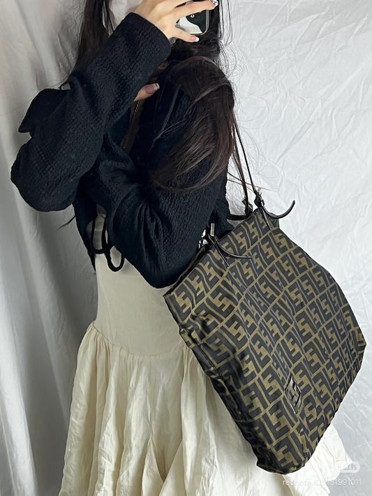 Fendi Vintage FF Logo Zucca Hobo Tote Bag