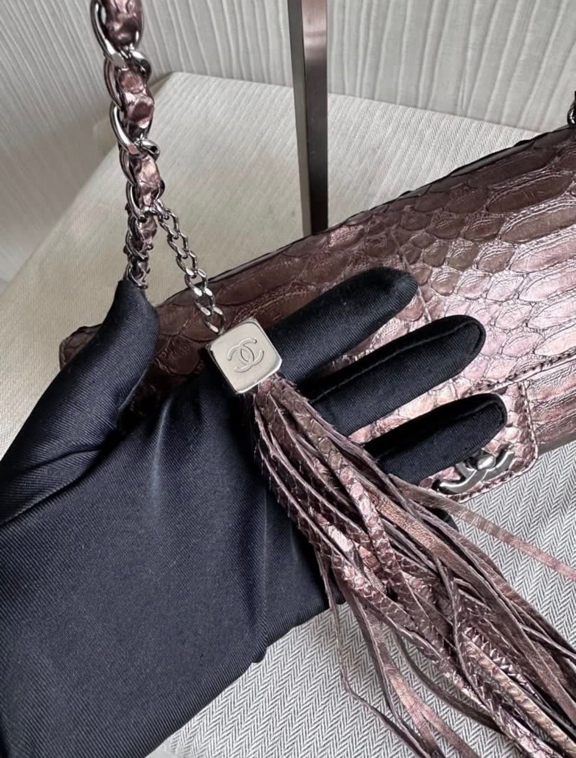 Vintage Chanel East West Python Flap Bag
