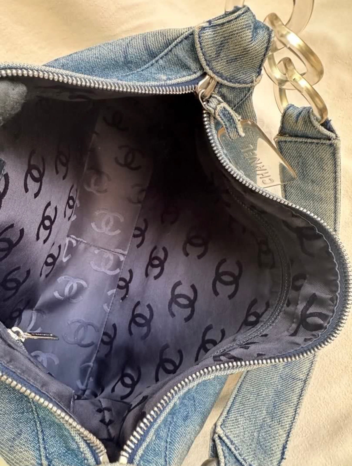 Chanel 2002 Large Denim Hobo Shoulder Bag