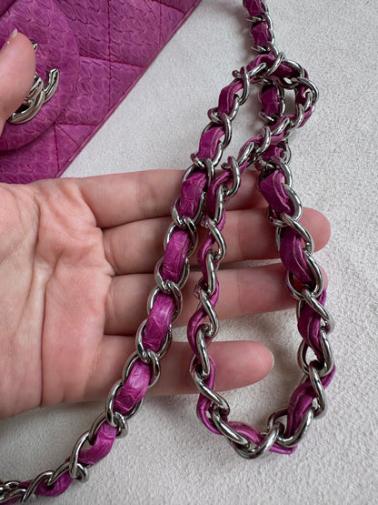 Rare Chanel Jumbo Purple Python Easy Carry Flap Bag