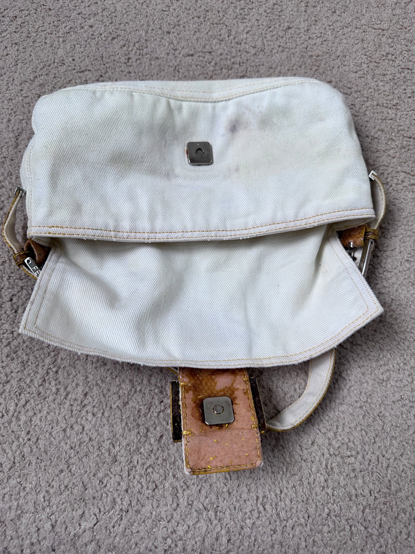 Fendi Yellow Python Trim White Canvas Baguette