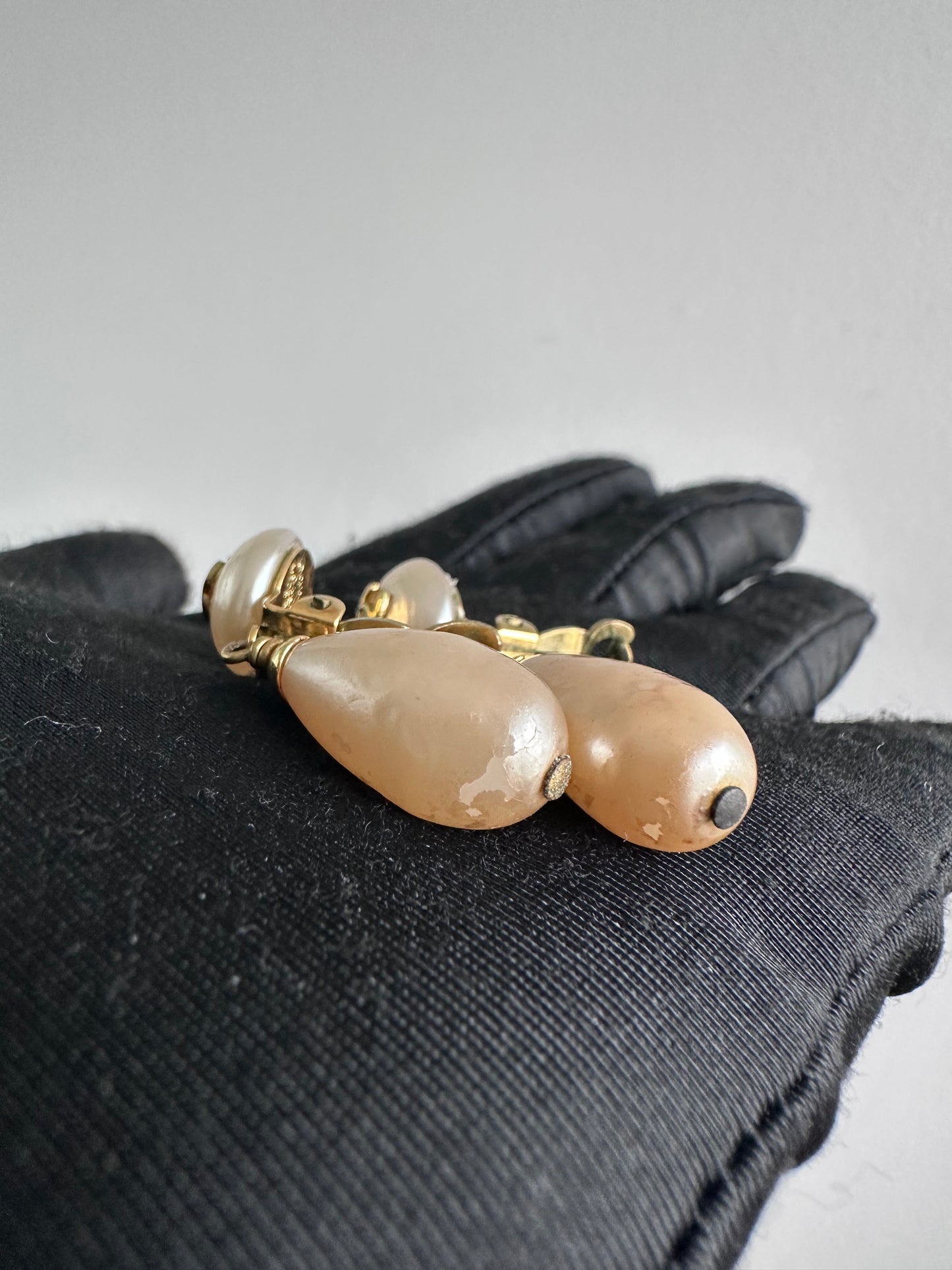 RARE Chanel 1994 Vintage Pearl Dangling Earrings 24K Gold Plated