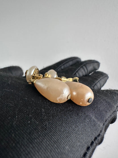 RARE Chanel 1994 Vintage Pearl Dangling Earrings 24K Gold Plated