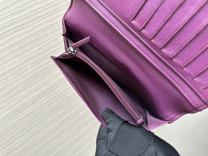 Chanel Boy Bifold Classic Wallet Purple Leather