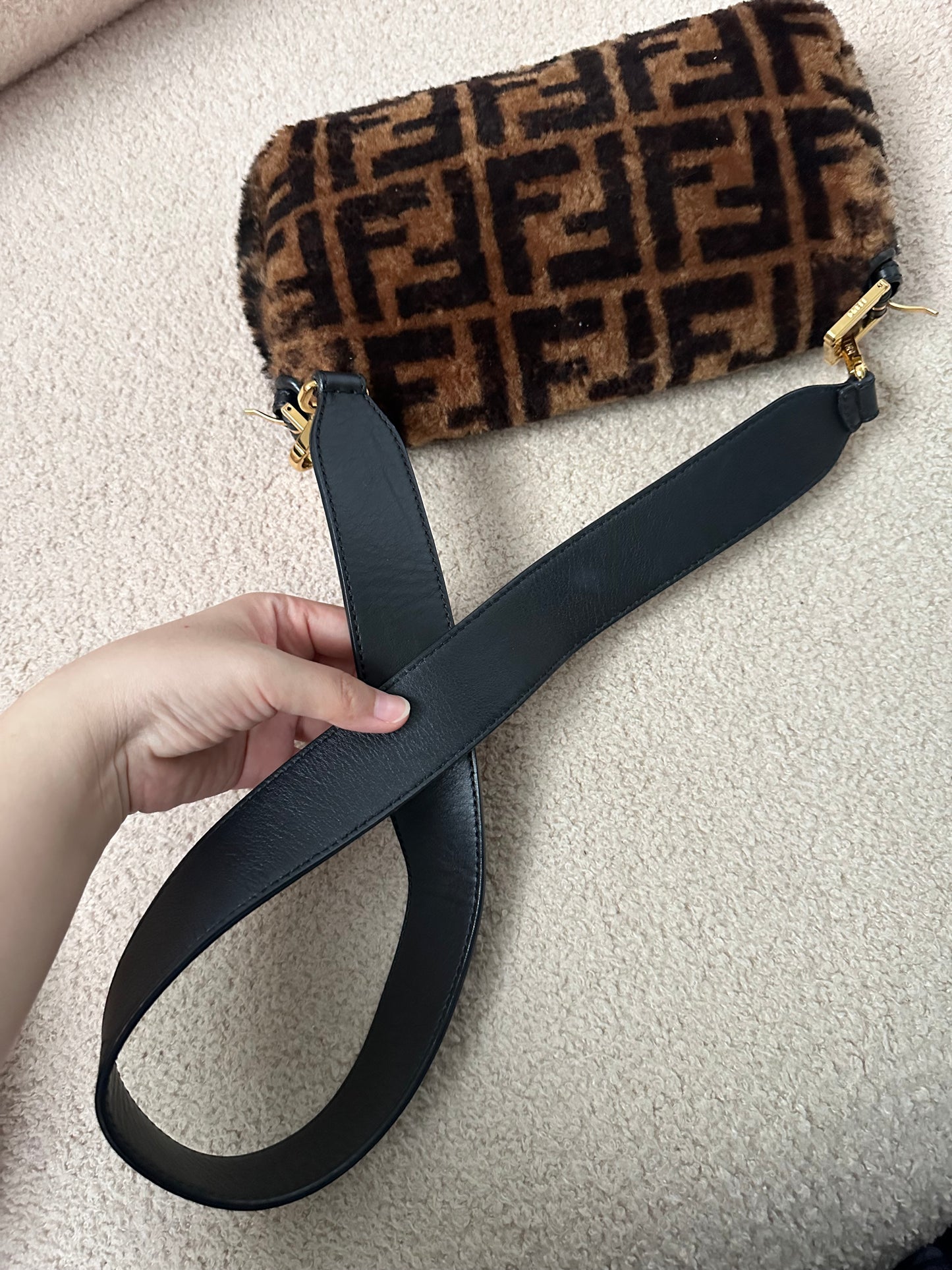Fendi Shearling Fur Zucca Baguette