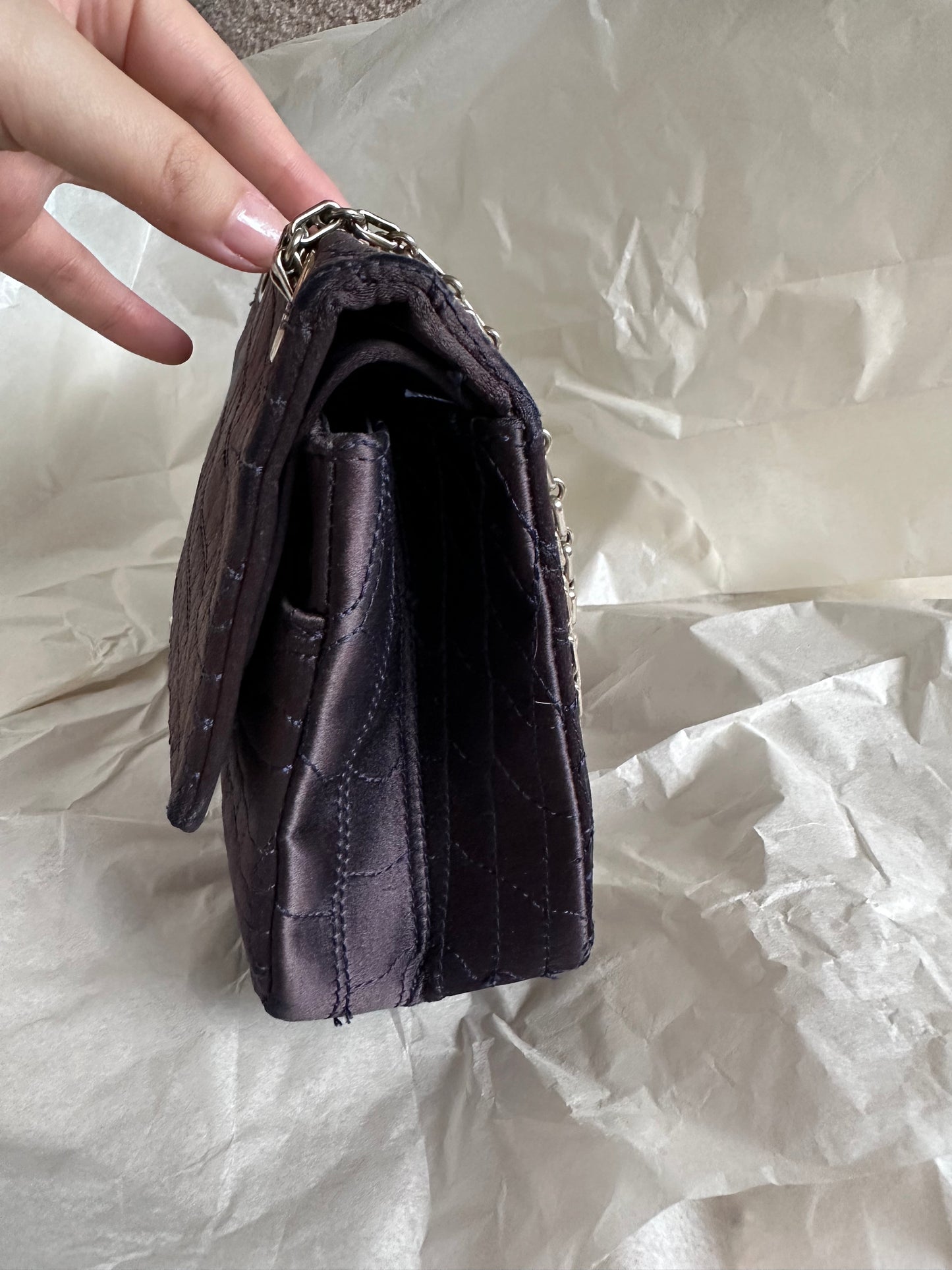 RARE Chanel Croc-Embossed Medium Double Flap 2.55 Reissue - Navy Satin, Fabric