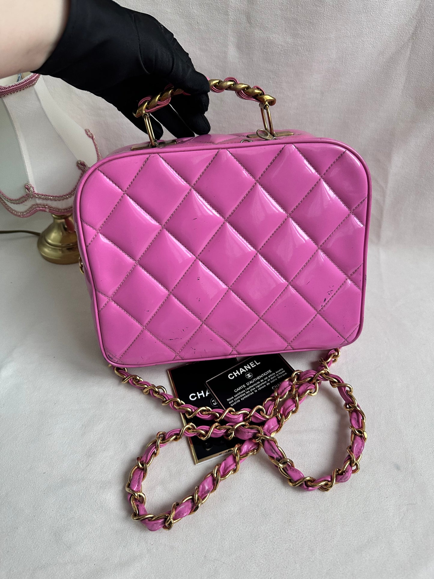 Rare Chanel 1995 Barbie Pink Medium Vanity Two Way Bag with Chain