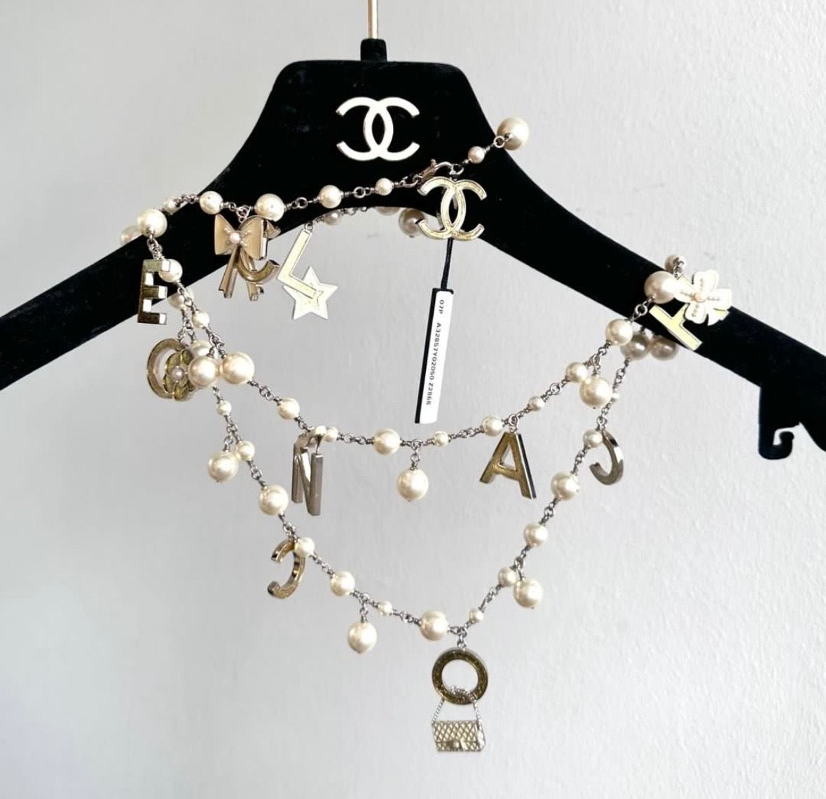 Rare Chanel 2007 Alphabet Logo Icon Charms Long Necklace / Belt