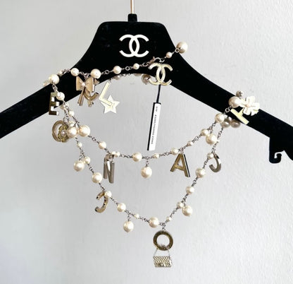 Rare Chanel 2007 Alphabet Logo Icon Charms Long Necklace / Belt