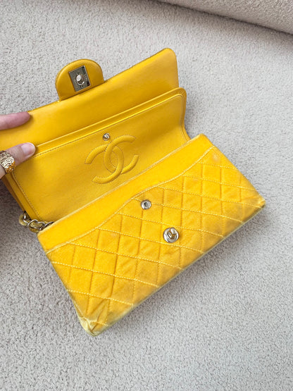 Chanel Medium Classic Flap Yellow Velvet Leather