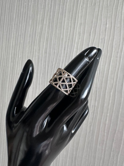 Chanel CC Pearl Mesh Ring Light Gold Hardware