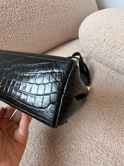Salvatore Ferragamo Vintage Black Crocodile Embossed Tote Ba