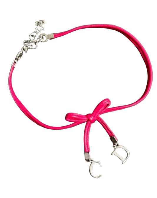 Dior Vintage Y2K CD Choker Necklace Pink Leather
