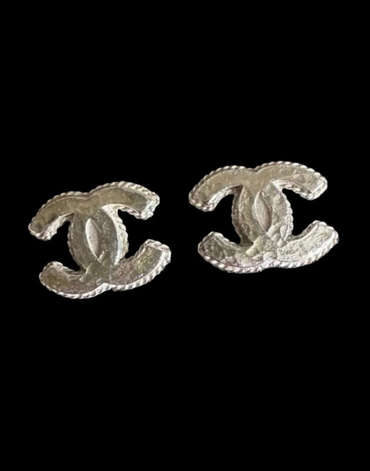 Chanel Classic CC Silver Stud Earrings