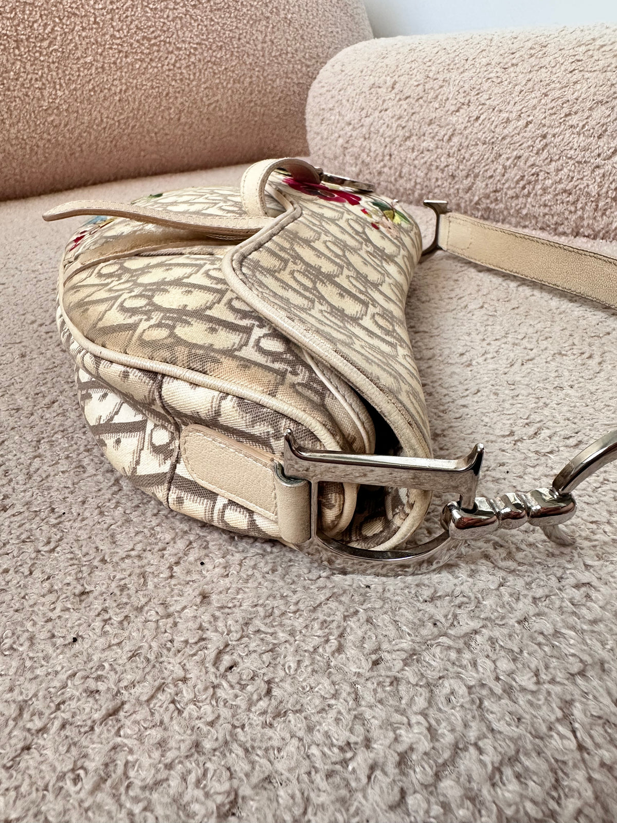 Dior 2005 John Galliano Vintage Embroidery Flower Trotter Saddle Bag