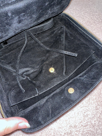 RARE Chanel Vintage Vanity Makeup Zip Case Clutch - 24K Gold Plated Hardware / Black Patent
