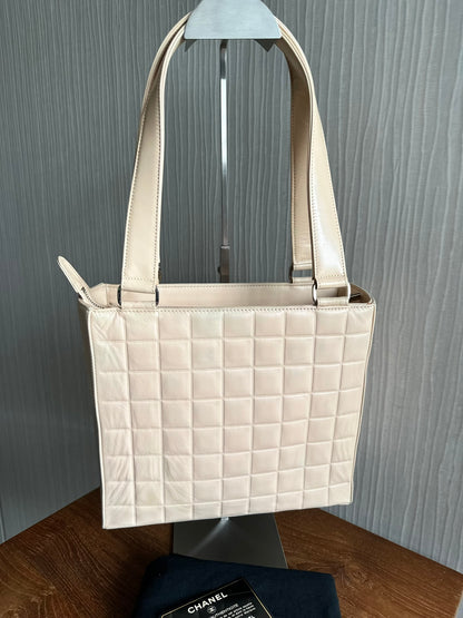 Chanel Vintage Beige Chocolate Bar Shoulder Tote Bag