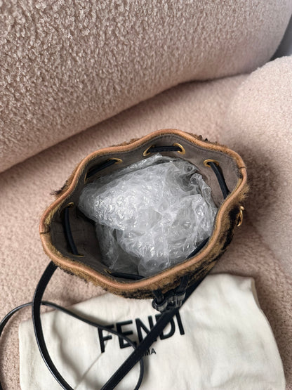 Fendi Mon Tresor FF Monogram Fur Shearling Bucket Bag