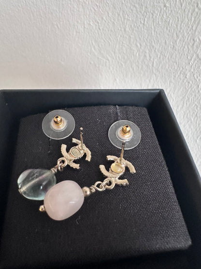 Rare Chanel Rainbow Crystal CC Drop Dangling Earrings