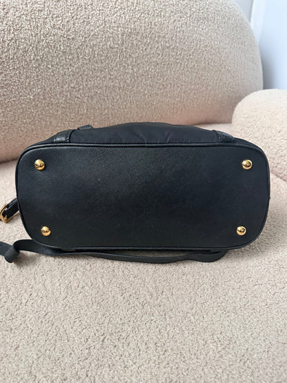 Prada Black Tessuto Leather Trim Top Handle Bag with Strap