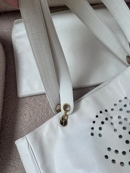 Chanel Caviar Large Perforated CC Shopping Tote Bag