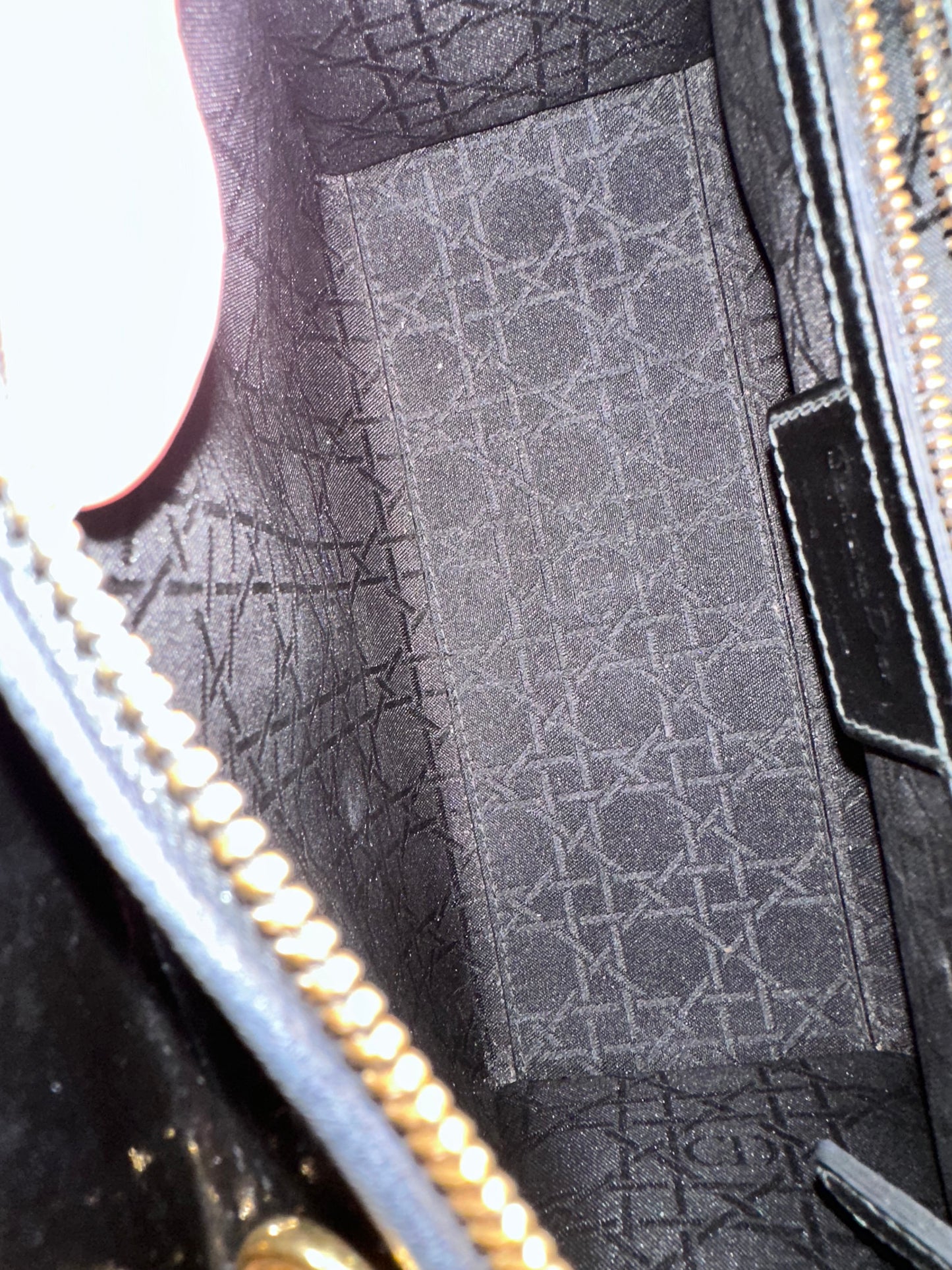 Christian Dior Lady Dior Medium Black Patent Gold Hardware