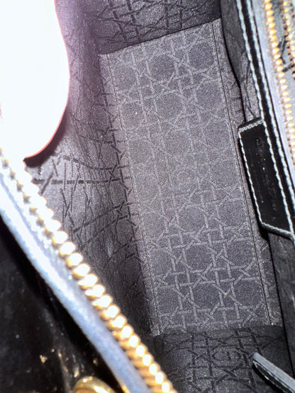 Christian Dior Lady Dior Medium Black Patent Gold Hardware