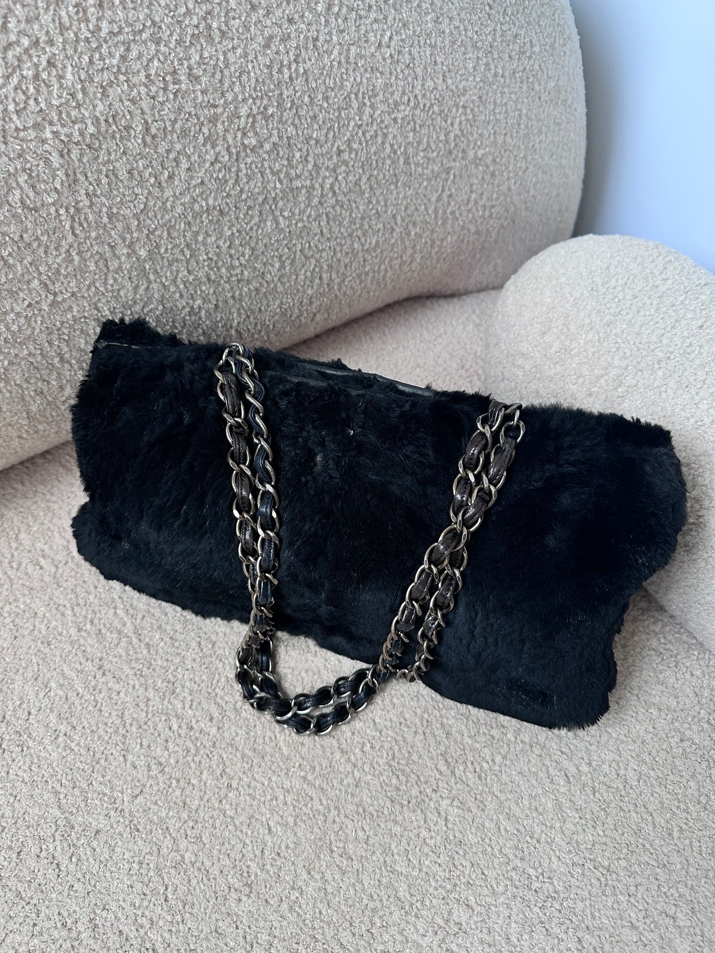 Chanel Archive 2000-2002 Rabbit Fur East West Tote