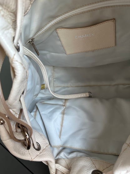 Chanel Maxi Hobo Caviar Bucket Shoulder Bag - Cream Beige / Silver Hardware