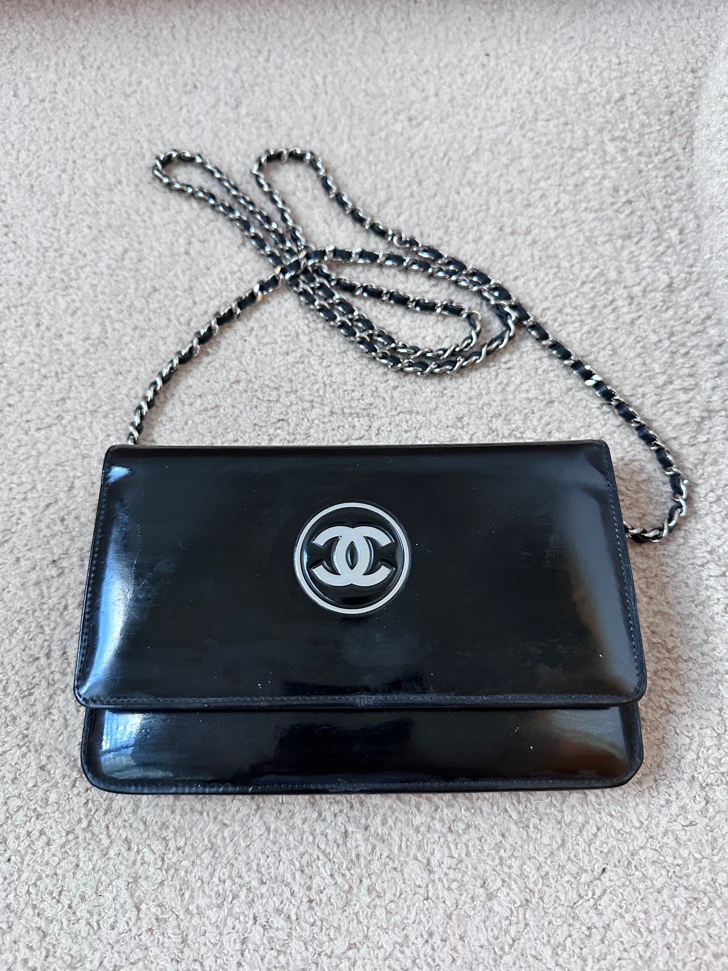 Chanel Vintage Wallet On Chain Bag - Black Patent
