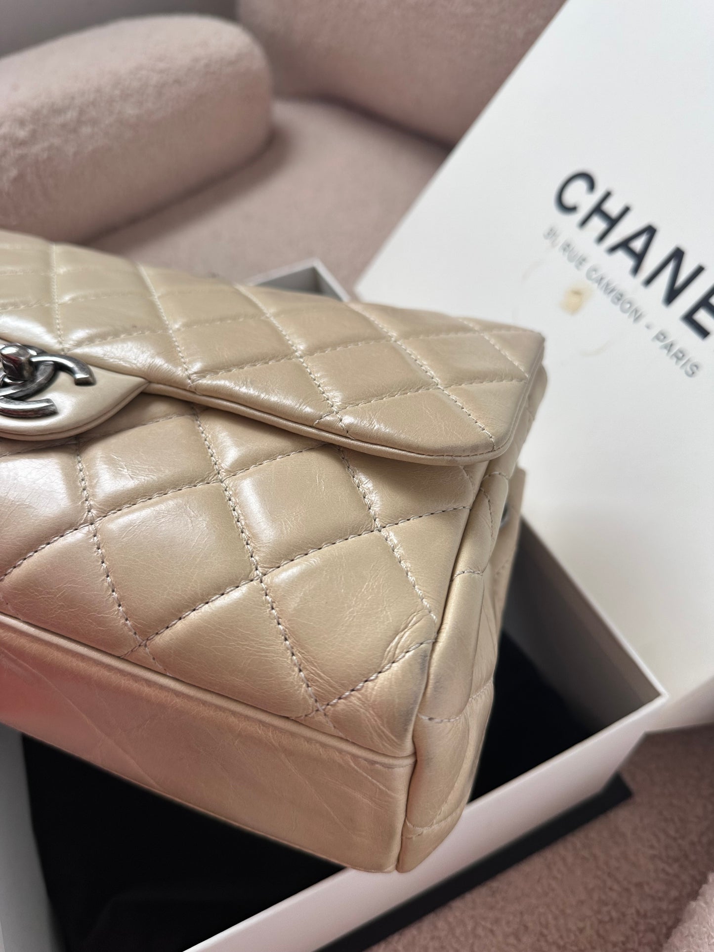 Chanel Large Classic Flap Bag Beige Calfskin