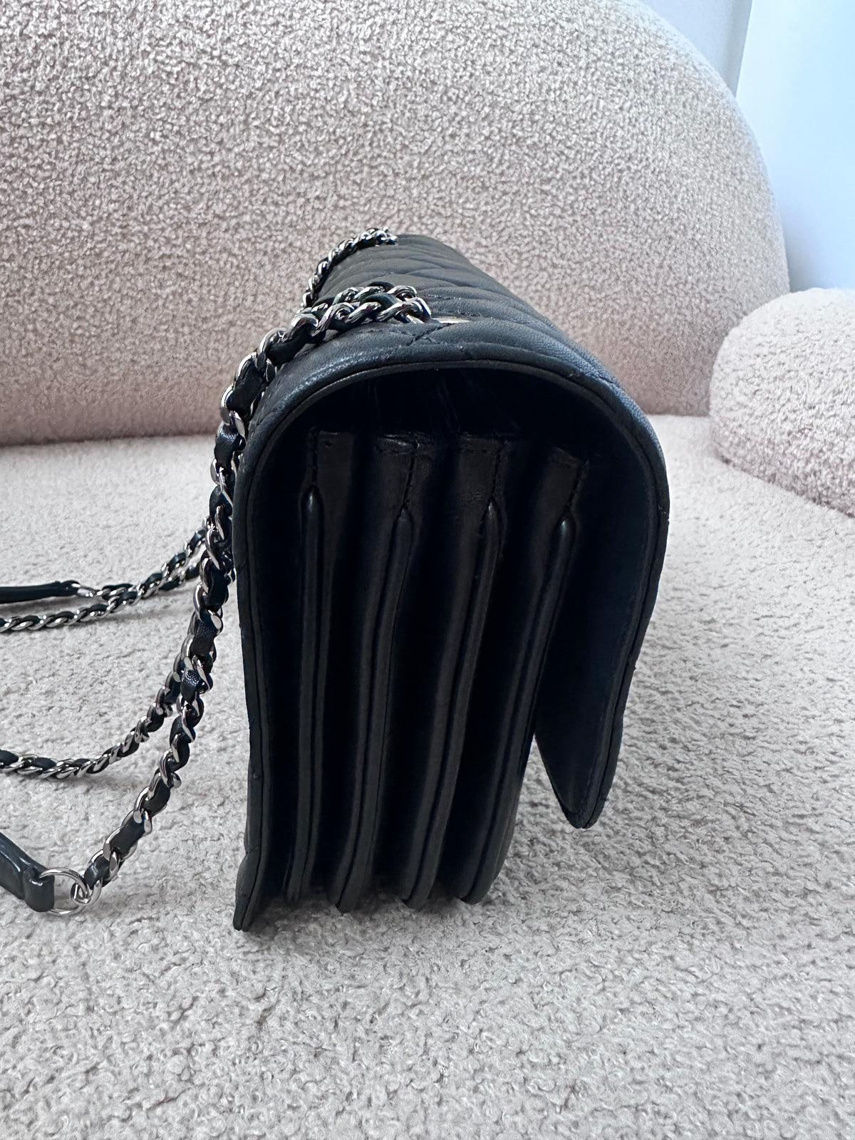 Chanel Quilted Accordion Classic Medium Flap Black SHW