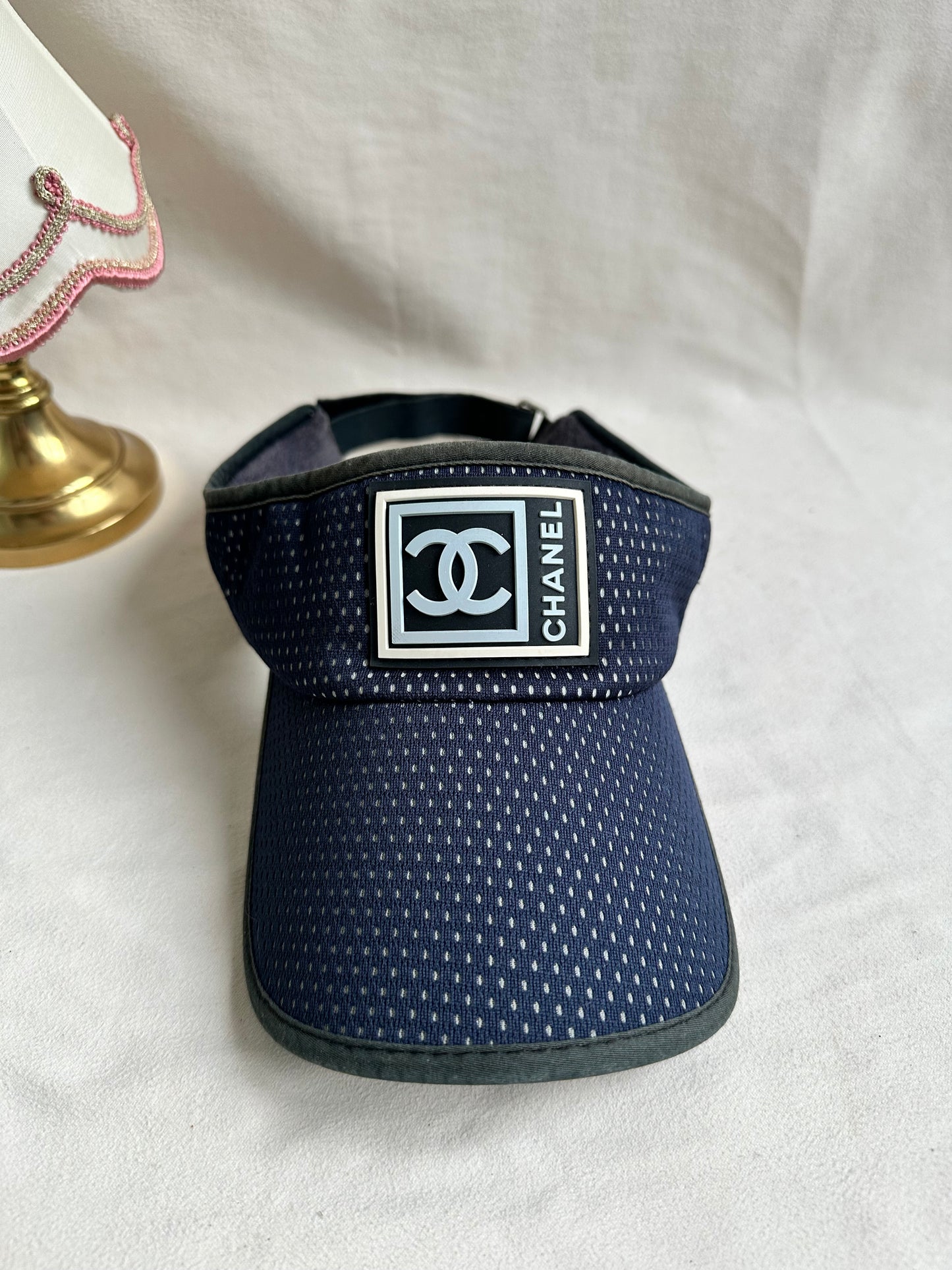 RARE Chanel Tennis CC Sports Visor Hat Cap - Navy Mesh